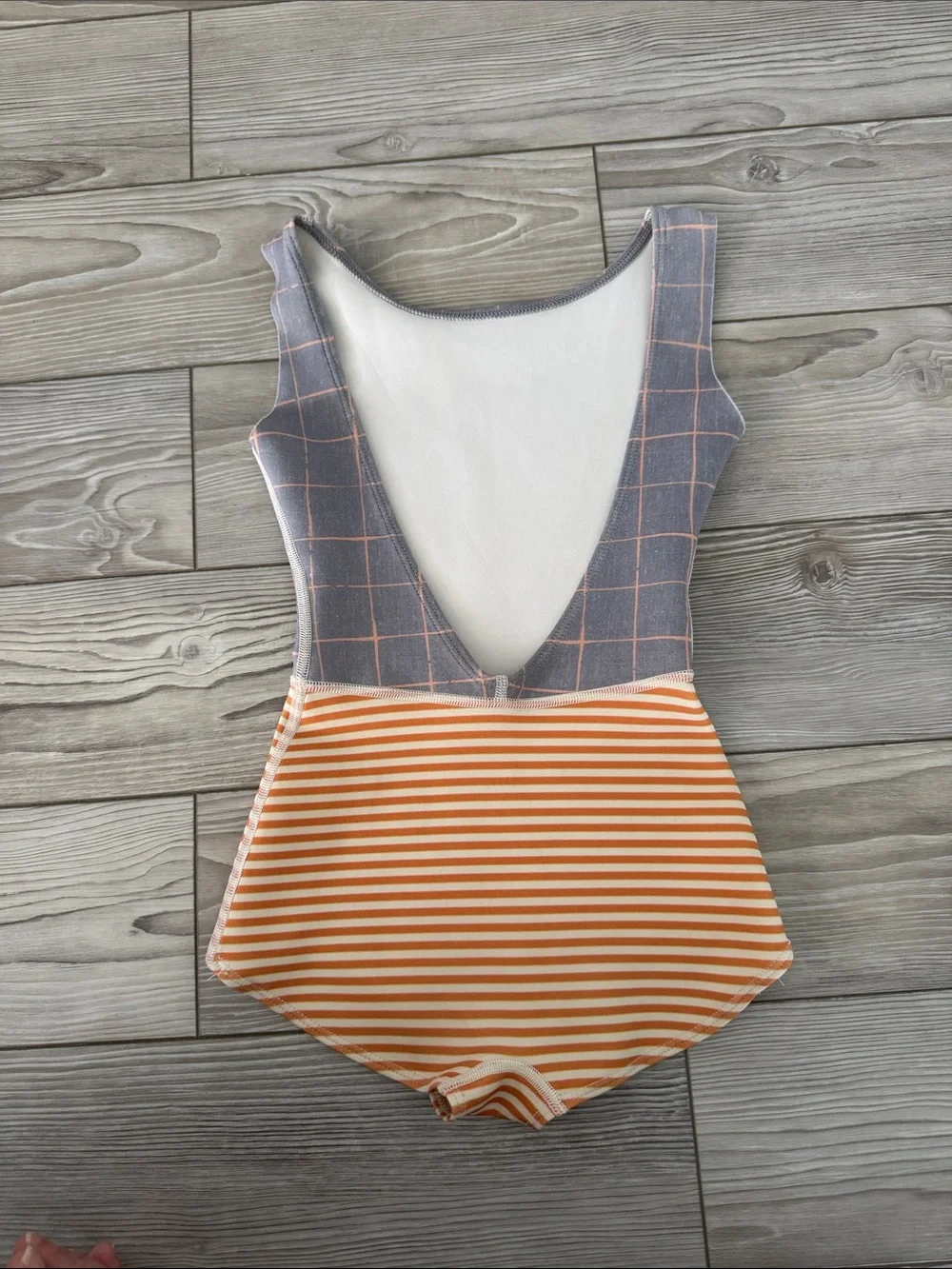Seea Kids One Piece Swimsuit in Gray and Orange Stripe